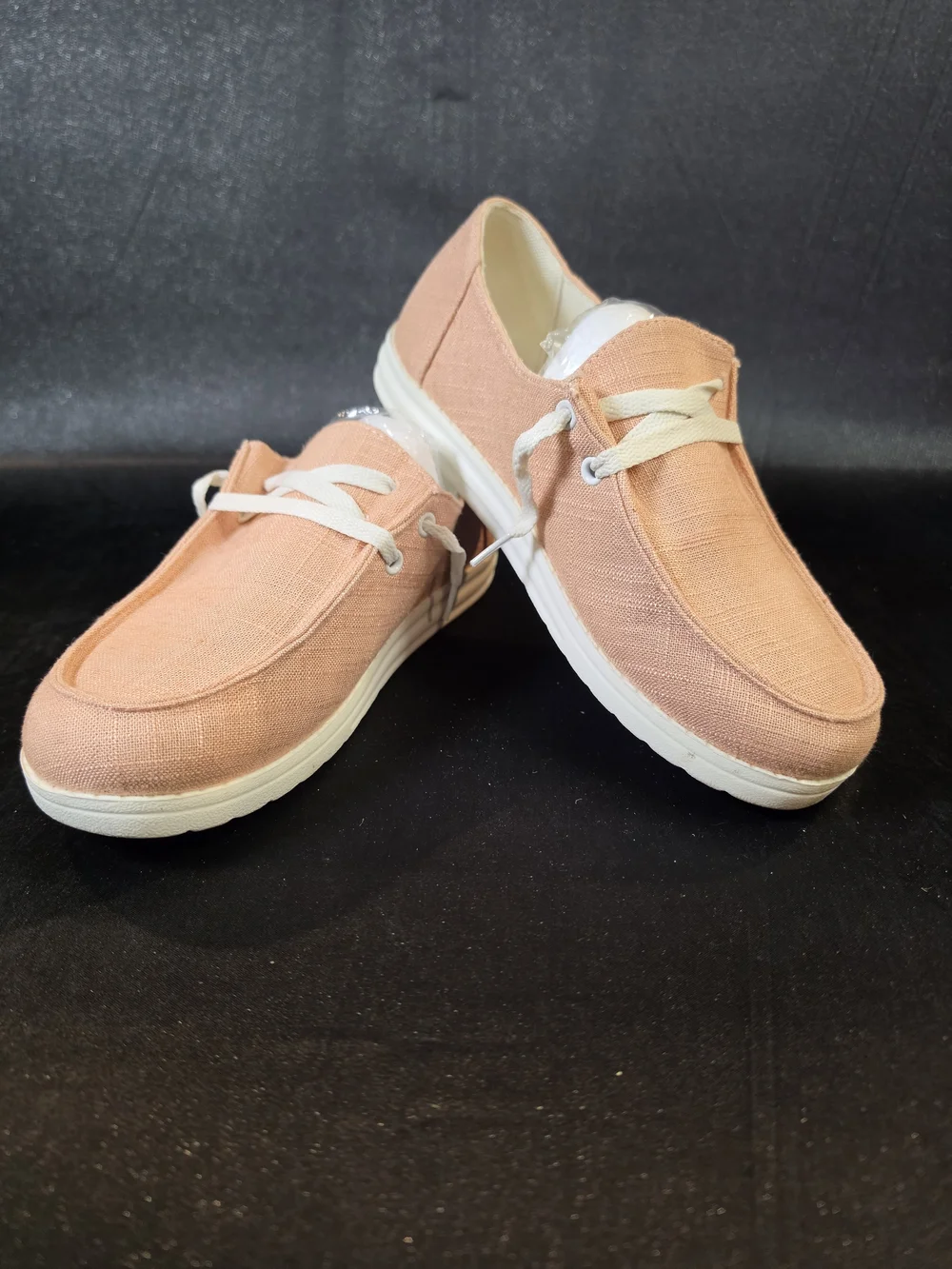 Women's Peach Canvas Slip-On Casual Loafers Size 8 Comfort Lace-Up Walking Shoes